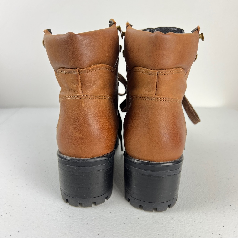 Steve Madden Galway Leather Lace Up Boots Size 8.5 Cognac Brown - Picture 5 of 10